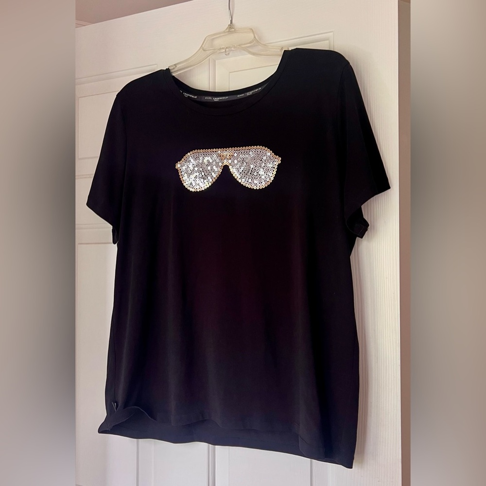 Lagerfeld Black Sequin Sunglasses T-Shirt